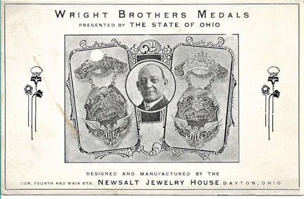 1909 aviation Wright brothers homecoming medals postcard
