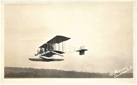 c. 1912 aviation real photo postcard of hydroplane