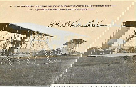 1909 aviation postcard SIGNED by Wilbur Wright pupil Count Lambert