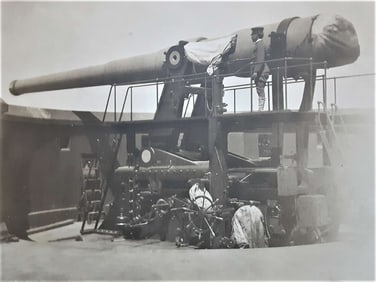 huge antique WWl cannon mounted photograph