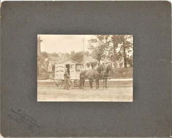 antique mounted photograph of horse drawn milk wagon