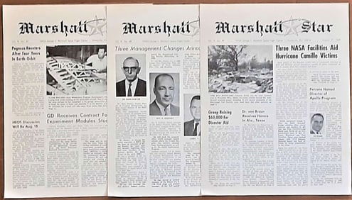 space NASA three 1969 issues of Marshall Star news Apollo 11, etc.