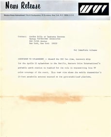 space Apollo 13 recovery Western Union news release rare