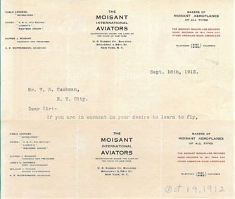 1912 aviation letters from Moisant aviators rare