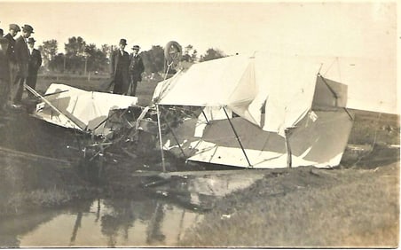 1910 aviation rppc of Max Lillie crash in Dewitt, Iowa