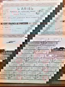 1909 aviation Wright Ariel stock cert. plus brochure rare