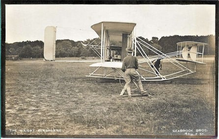 antique aviation Wright brothers biplane at Ft. Myer 1909 rppc