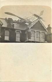 1912 aviation rppc airplane crashes into a roof
