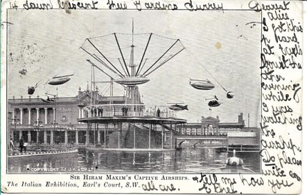 1904 aviation card Maxim airships carnival ride