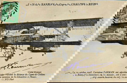 1910 Farman SIGNED aviation meet postcard with special cancel