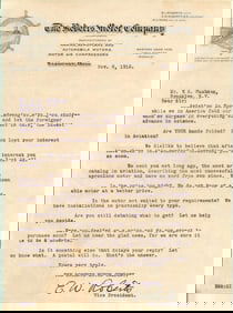 antique 1912 Roberts aviation motors letter ephemera