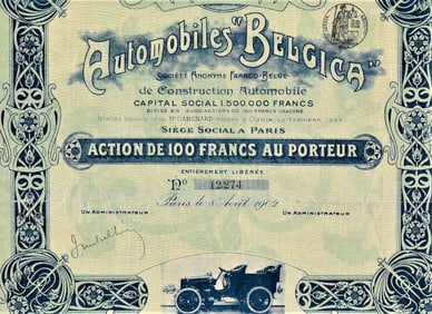 antique stock certificate for 1902 automobile