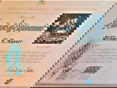 space 1969 Apollo 11 team "Award of Achievement" certificate