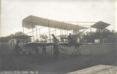 1910 Swiss aviation meet real photo card rare stamp