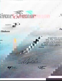 space Shuttle award certificate from Rockwell NASA
