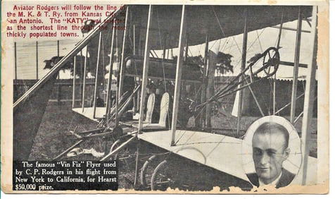 1911 aviation Vin Fiz Cal Rodgers postcard rare