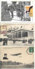 three 1910 Reims aviation meet postcards vignettes special cancel