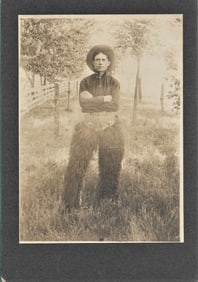 antique mounted photograph cowboy in chaps