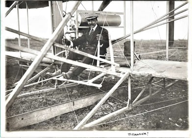 1909 aviation Wright brothers pilot close-up of airplane