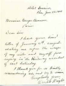 Jan. 1909 Orville Wright brothers aviation letter