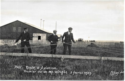 1909 aviation Wilbur Wright at Pau for his first flight