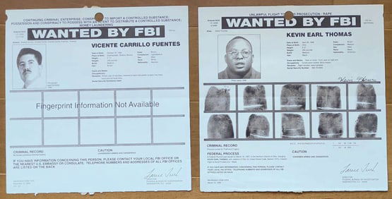 two original FBI wanted posters DRUG CARTEL and RAPE