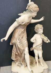 Moreau style table lamp lady with cherub