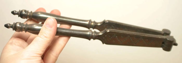 antique silver plated nut cracker tool