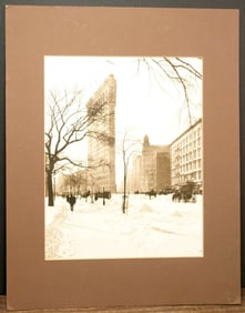 matted photo print of a snowy street scene