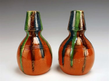 unusual PAIR MCM drip glaze vessels