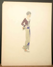 original vintage fashion or theater design drawing