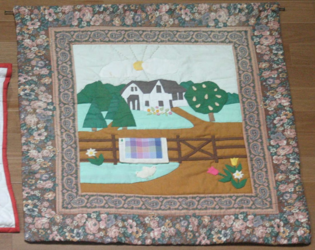 vintage or antique hand sewn quilted fabric (1 of 7)