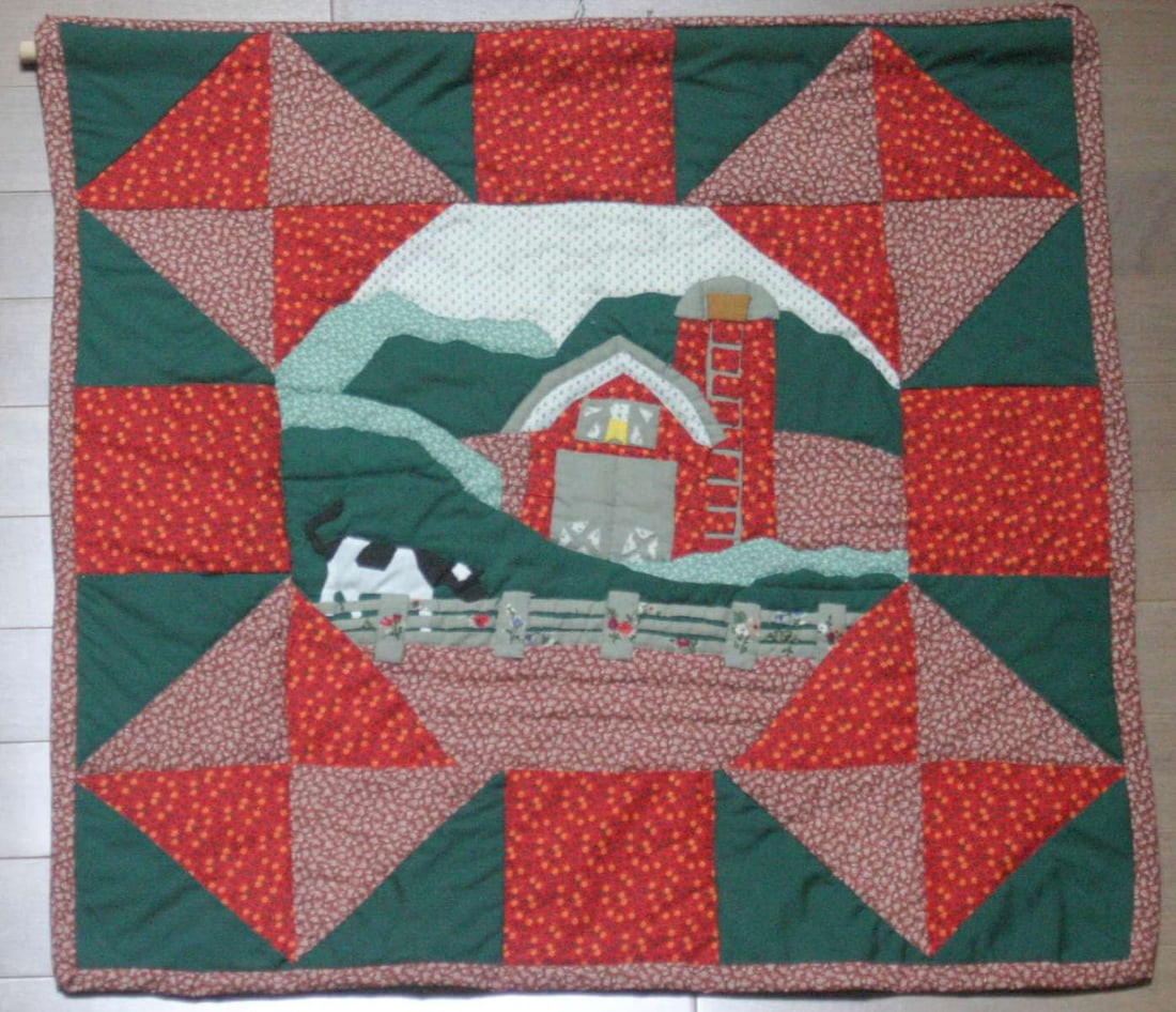 vintage or antique hand sewn quilted fabric (1 of 5)