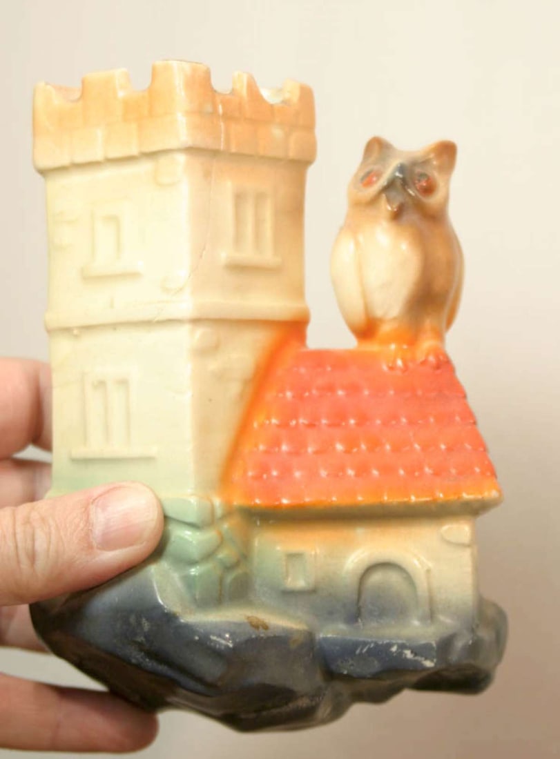 antique owl wall hung pocket vase (1 of 5)