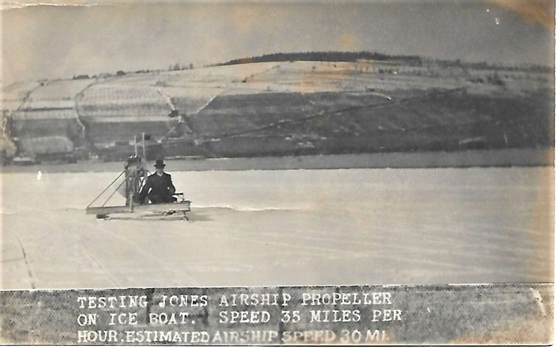 c. 1908 aviation rppc Curtiss propeller test on ice boat (1 of 2)