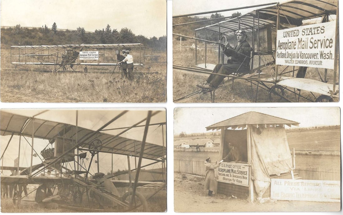 1912 air mail aviation Edwards airplane 4 rare RPPCs (1 of 5)