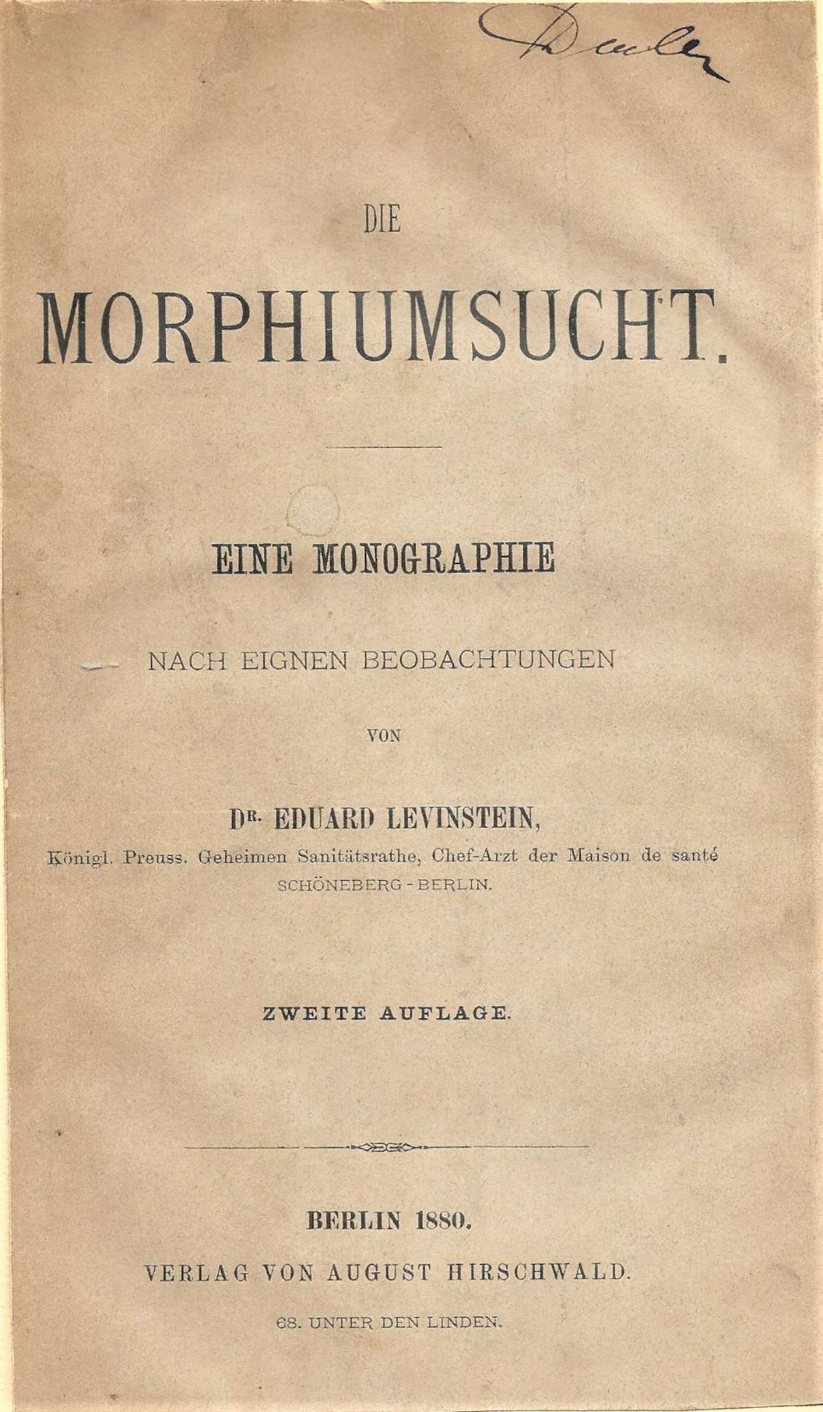 1880 book on drug morphine opioid addiction: This is a very scarce antique medical book in German about morphine addicts and opioid addiction. Contains 239 pages and is in a 20th century full leather binding. See the 1970s catalog listing in the