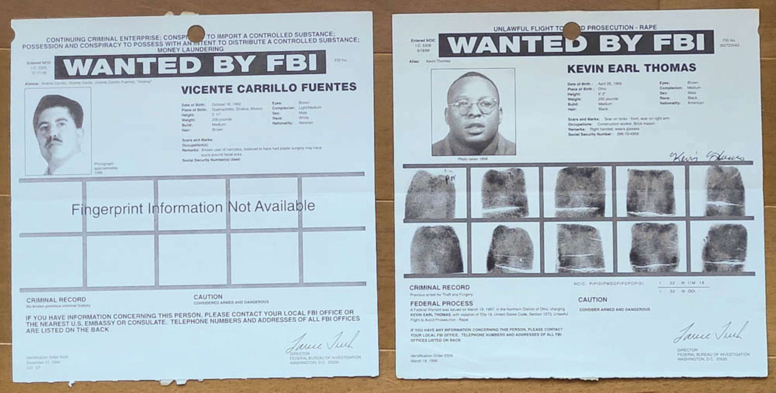 two original FBI wanted posters DRUG CARTEL and RAPE (1 of 8)