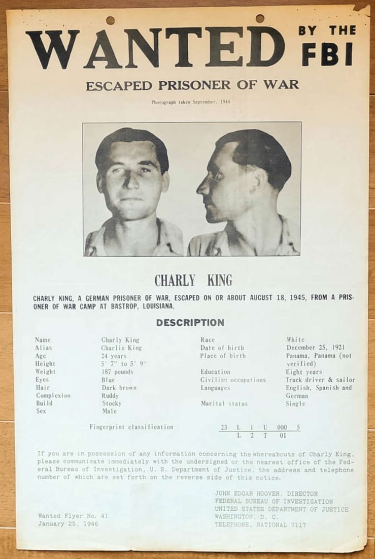large original FBI wanted poster ESCAPED GERMAN POW (1 of 9)