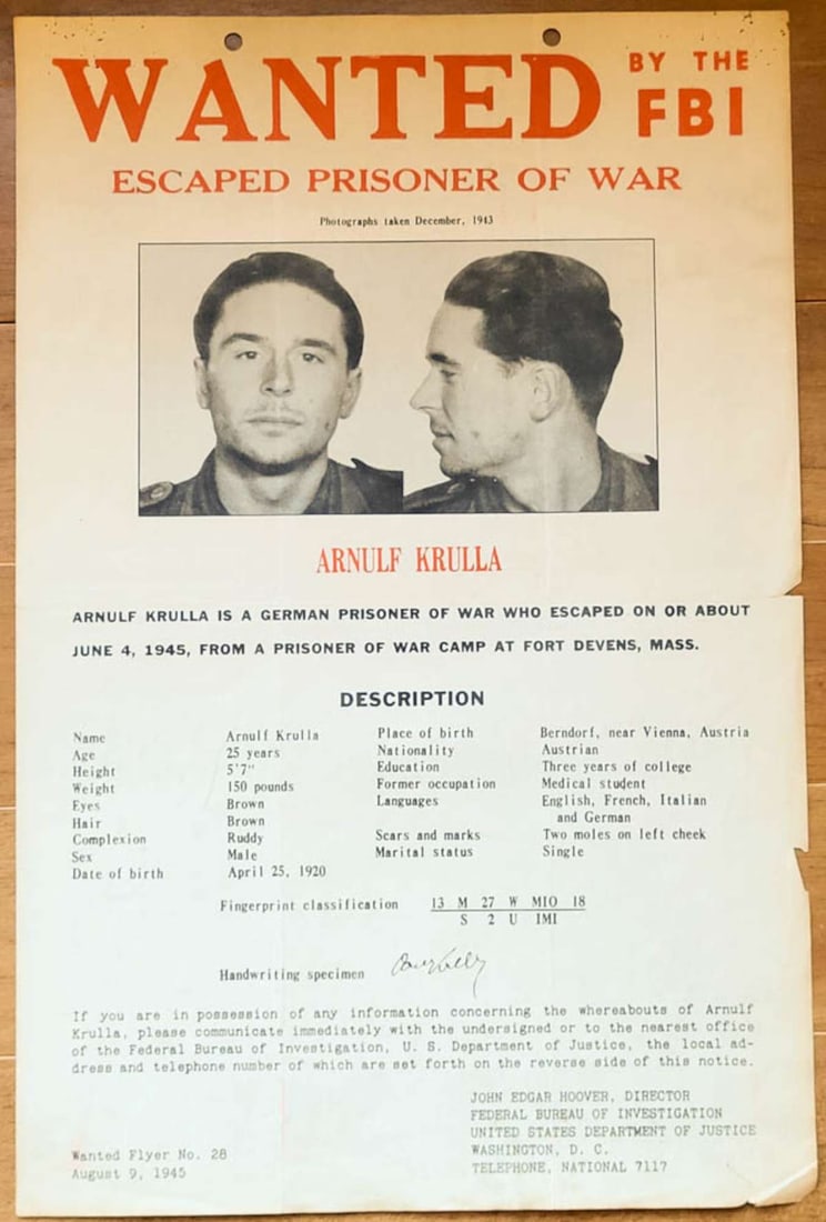 large original FBI wanted poster ESCAPED GERMAN POW (1 of 10)