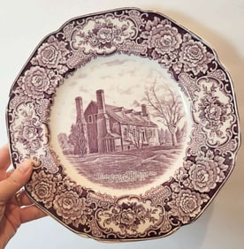antique Romantic Period purple transferware plate