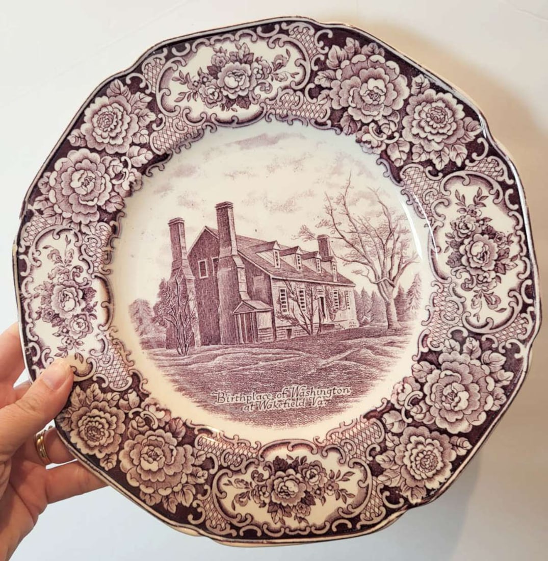 antique Romantic Period purple transferware plate (1 of 9)