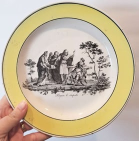 antique French canary yellow porcelain plate