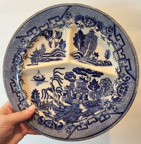 antique Japanese Blue Willow transfer grille plate