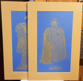 pair of vintage prints Henry VIII and Elizabeth