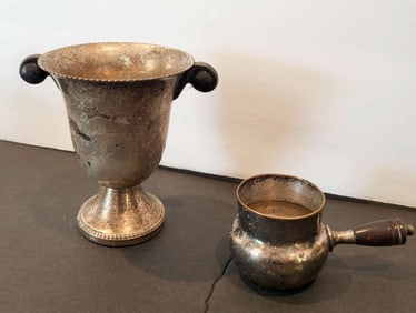 set of two antique silver table setting items
