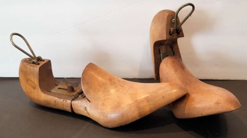pair antique wooden cobbler's shoe moulds
