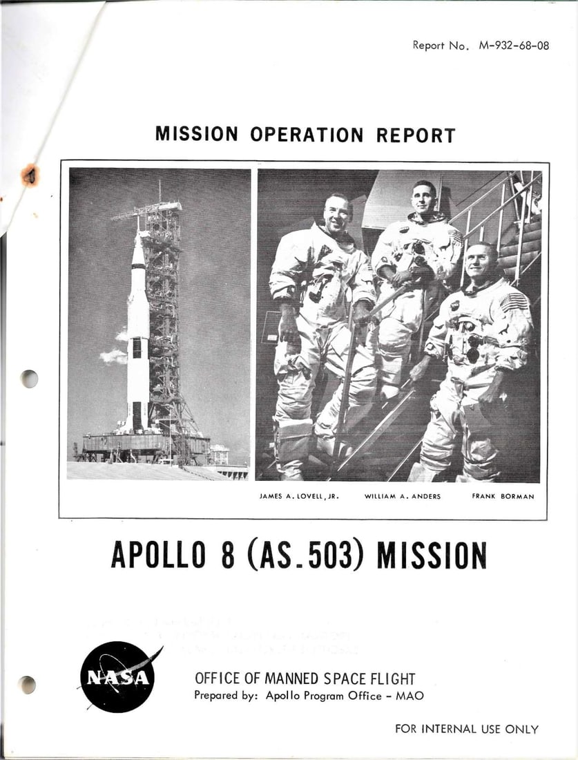 space 1968 Apollo 8 mission operation report (1 of 11)