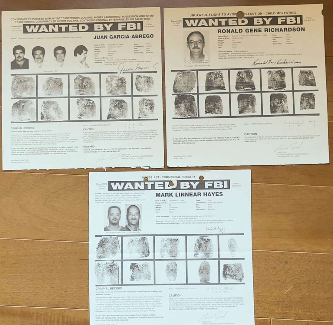 three original FBI wanted posters MOB, RAPE and ROBBERY (1 of 11)