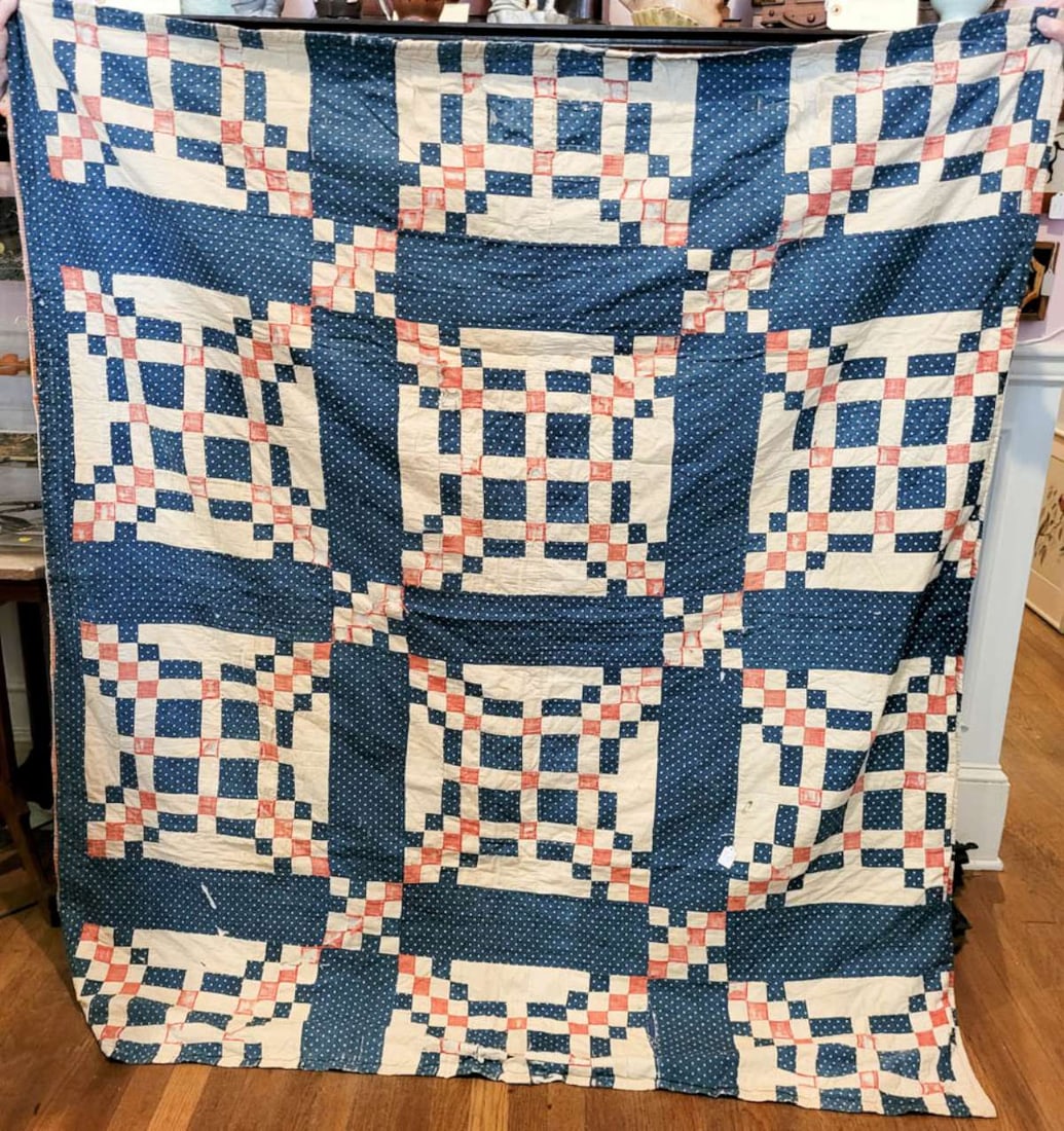 antique hand sewn quilt topper or bed spread (1 of 6)